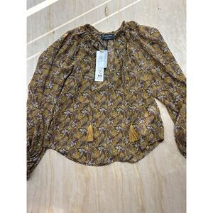 Mink Pink Tarsus Raglan Sleeve Blouse Browns XS Sheer Boho New